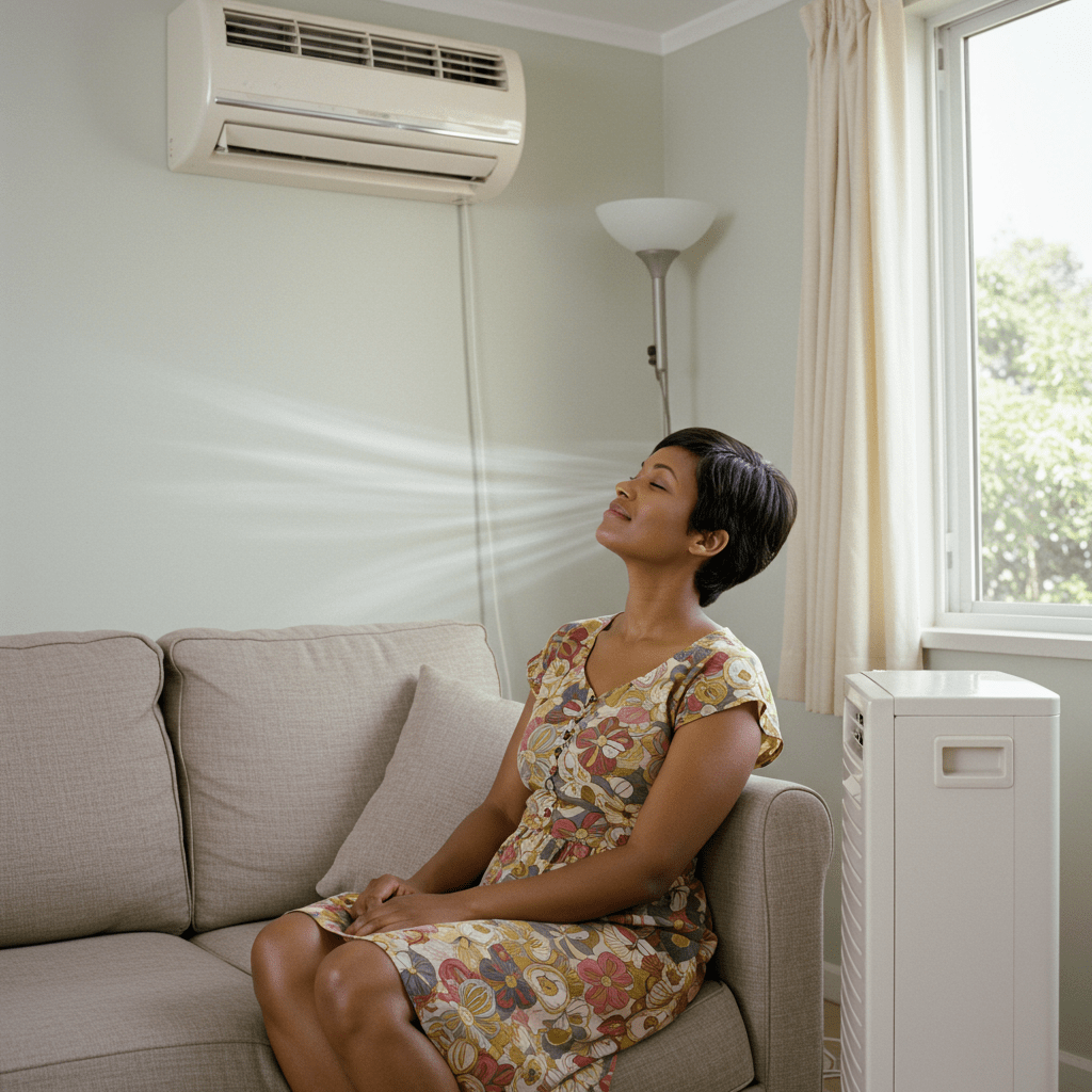 Woman enjoying air conditioner